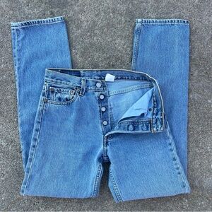 VTG Y2K Levi's 501 Button Fly Original Fit Straight Leg Blue Denim Jeans 28x32
